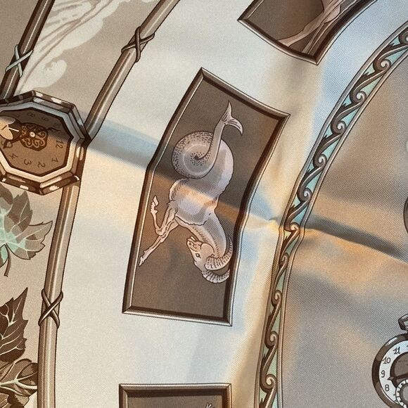 NIB RARE Hermès Pour Vacheron Constantin Astrologie Time Brown Pink Silk Scarf - Picture 15 of 17